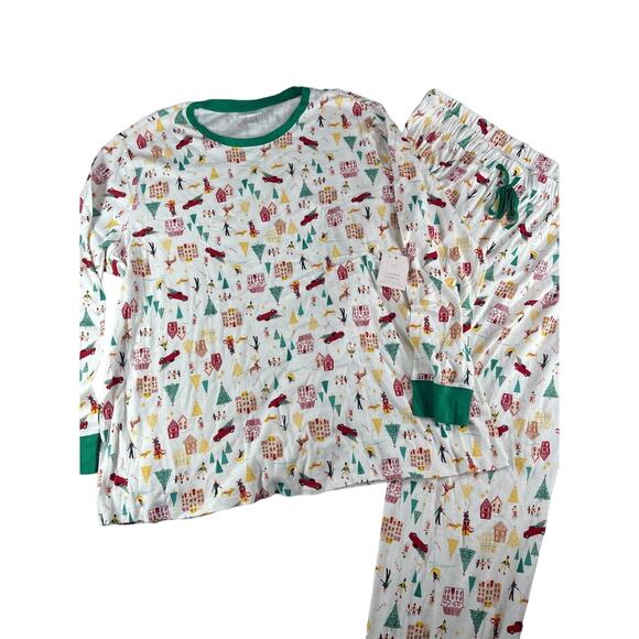 LC Lauren Conrad Pajama Set Mens 3XB Christmas Jammies Ivory Village 2pc NWT - Picture 1 of 12
